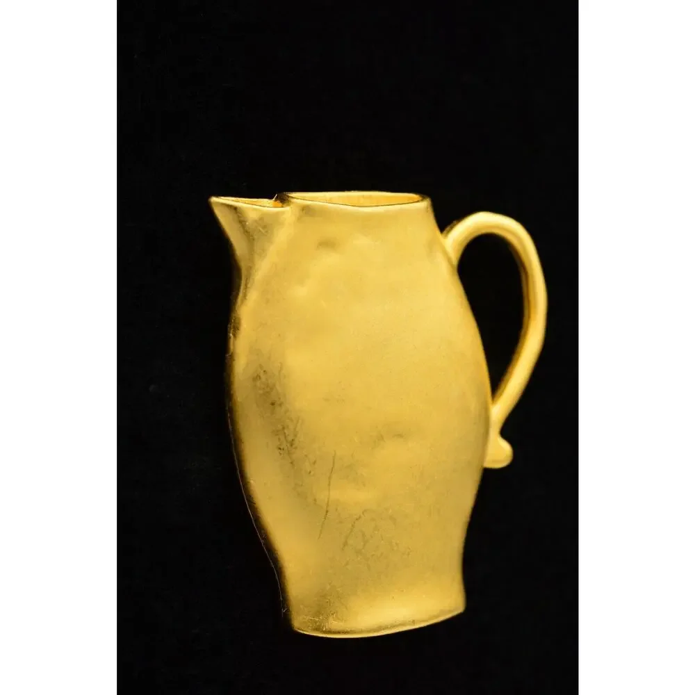 Vintage Vase Pin Brooch Brushed Gold Chunky Heavy Pitcher Matte 1980s 9B